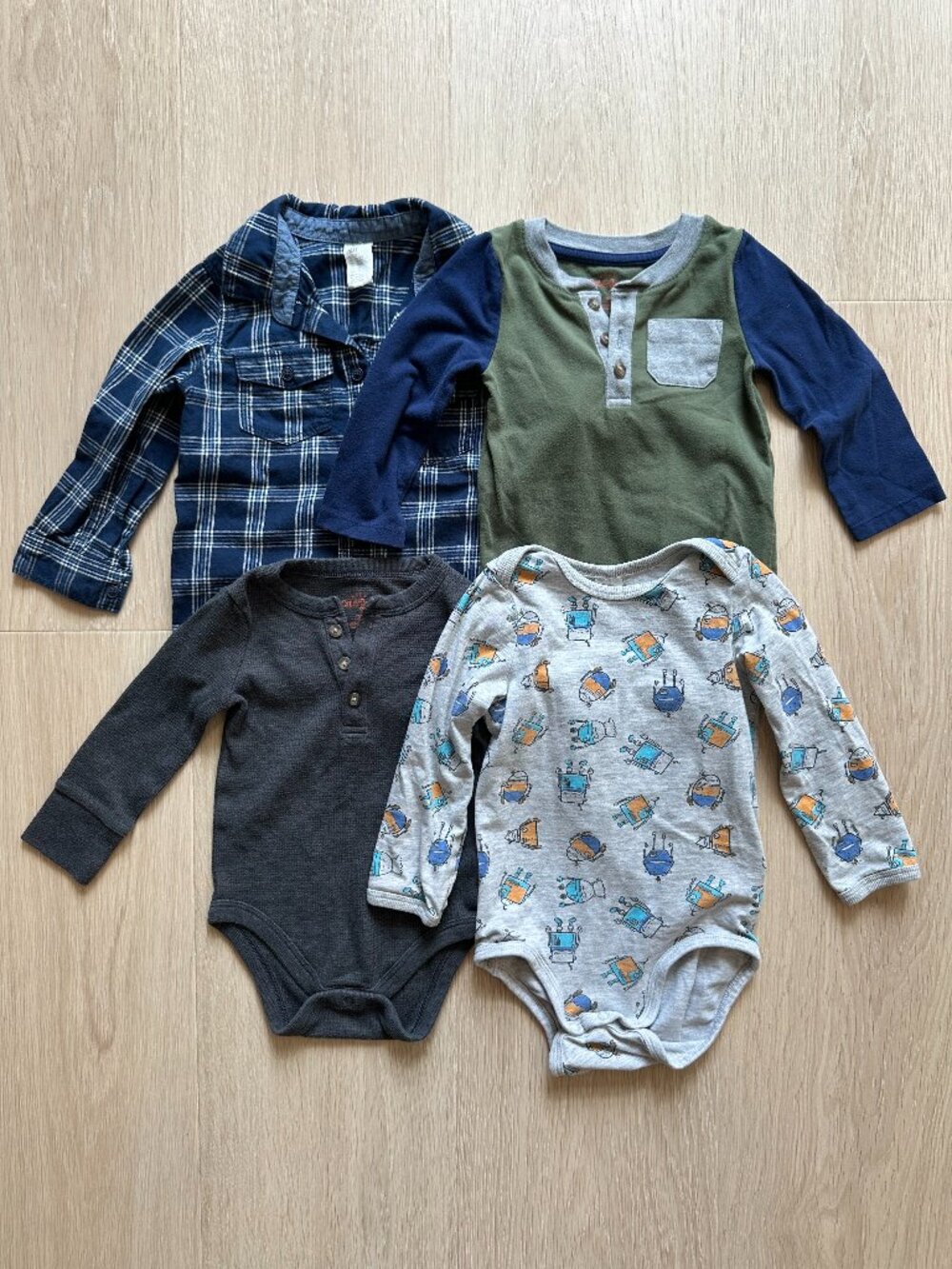4 Piece Set of Baby Boy Long Sleeve Shirts 12M